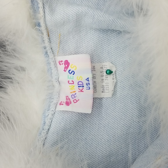 Princess Kids USA 12 Month Light Blue Denim Jean Jacket with White Faux Feathers - Picture 6 of 7